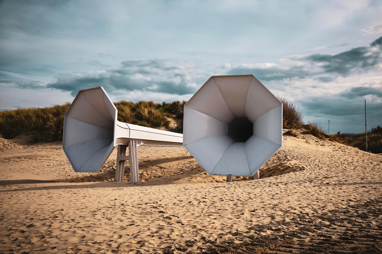 Spiaggia con sabbia che produce melodie al calpestio, circondata da cartelli di protezione ambientale.